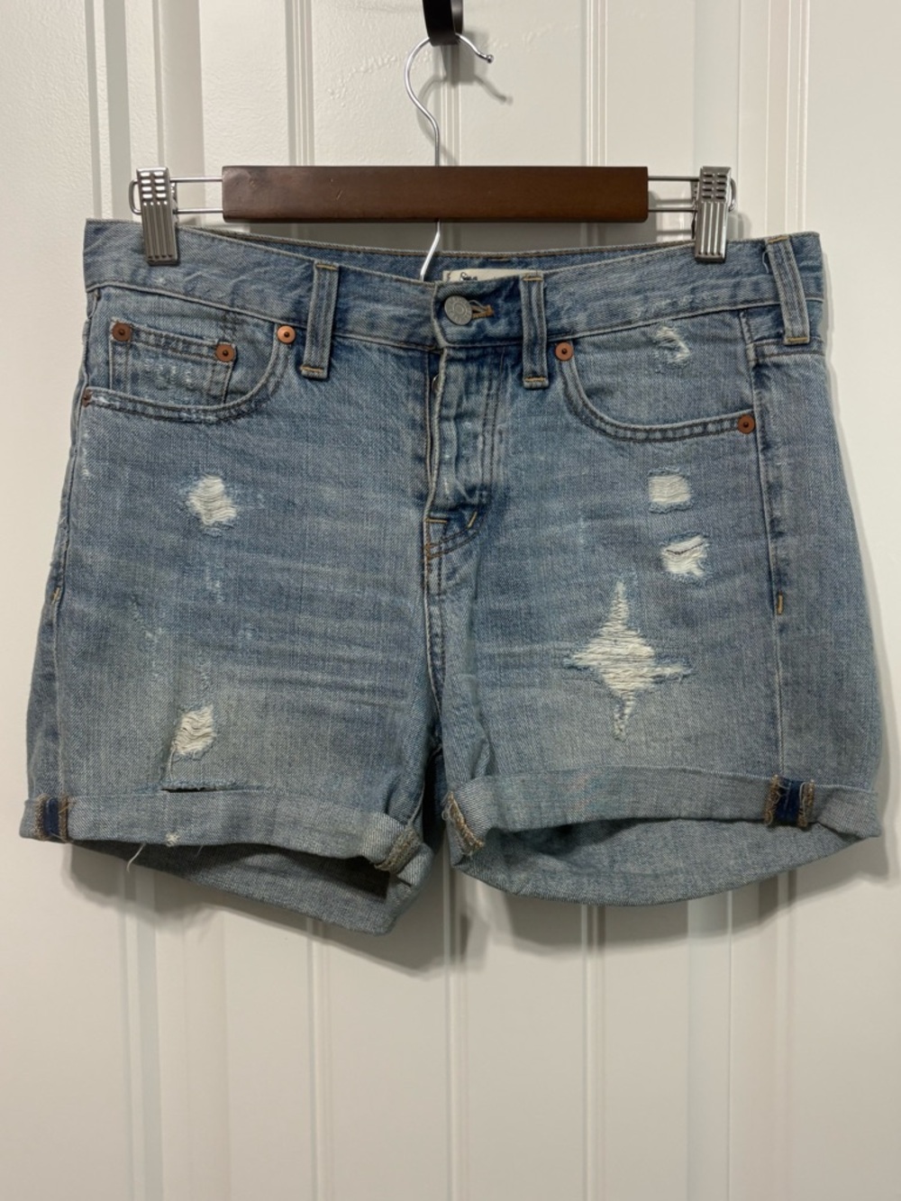 Madewell Light Blue Distressed Denim Roll-Cuff Shorts
